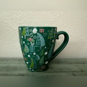 STARBUCKS Barista Mug 2003 Green Trees Holiday Christmas